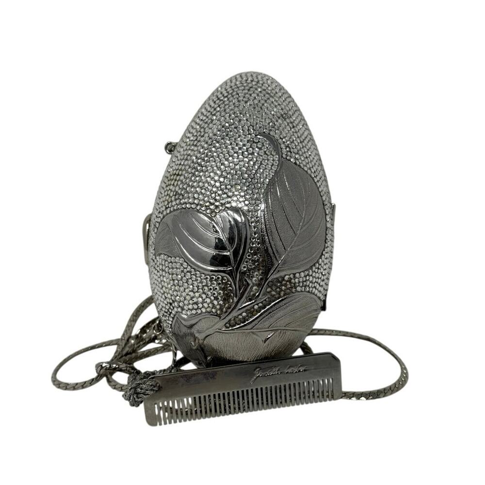 Judith Leiber Swarovski Silver Crystal Egg Netsuke Minaudiere Clutch Evening Bag